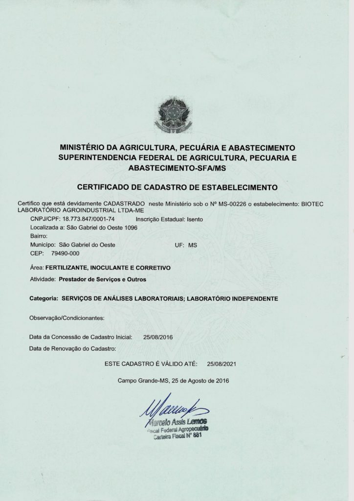 Certificado de Registro - MAPA